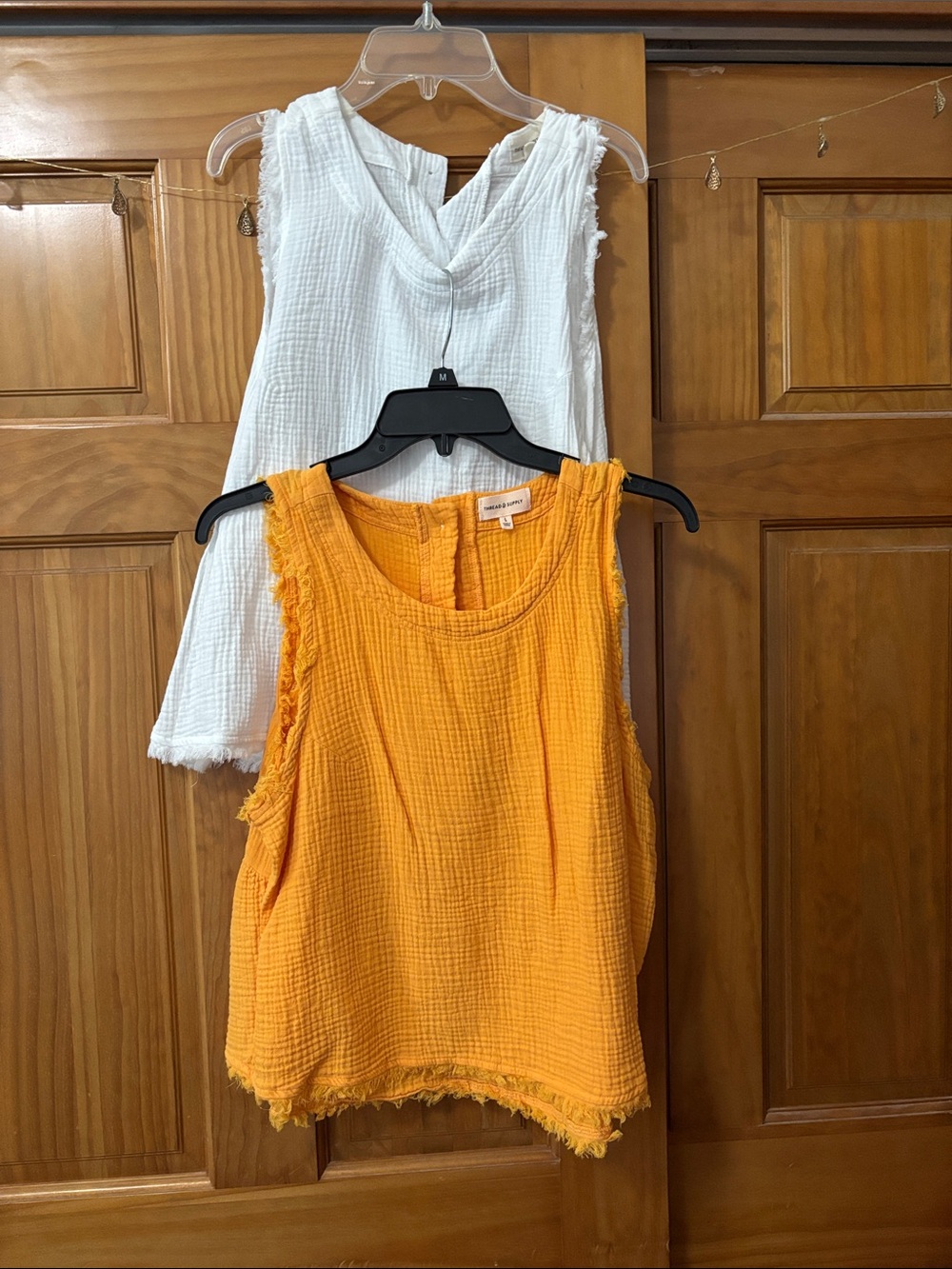 Thread & Supply Sleeveless Gauze Tank Top in White and Orange